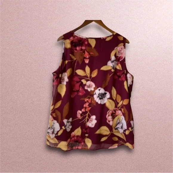 CJ Banks Floral Sleeveless Top in Burgundy and Mustard Size 1X - Picture 2 of 8